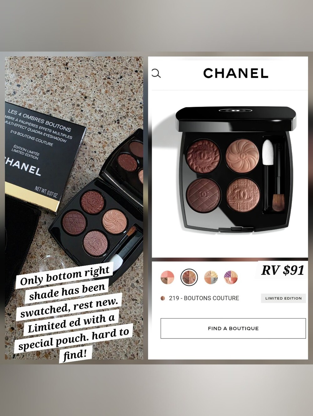 CHANEL Les 4 Ombres Eyeshadow Palette - Warm Brown & Soft Pink Shades